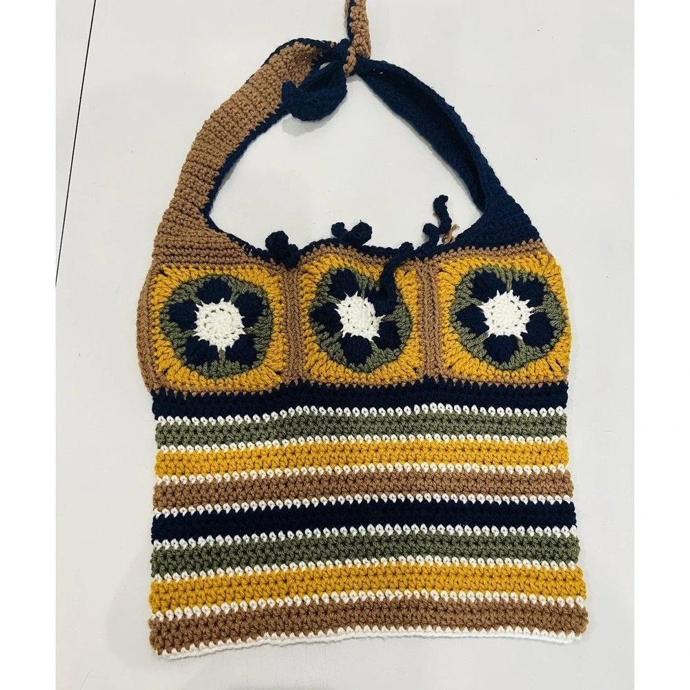 Hand Knit Crochet Large Hobo Bag Boho Hippie Festival Coachella Indie Earthy Y2K